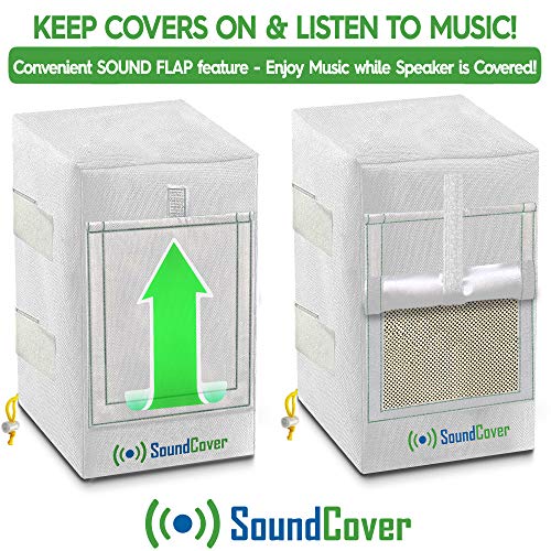 Pair of 600D U-Bracket Speaker Covers with SoundFlap – White, S/Compact/M/L