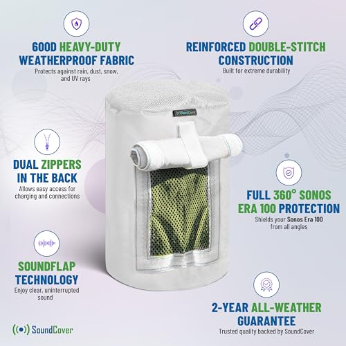 Custom 600D Cover for Sonos Era 100 – Weatherproof with SoundFlap (Black/White)