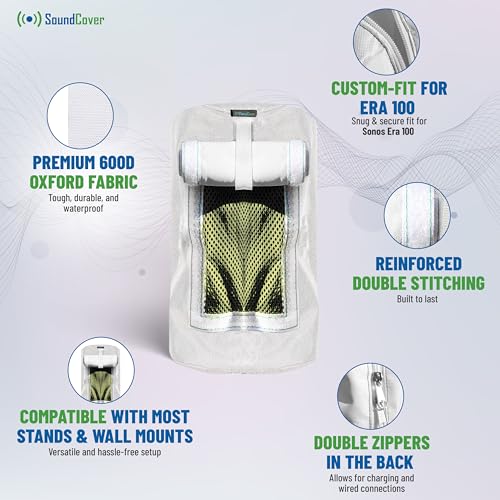 Custom 600D Cover for Sonos Era 100 – Weatherproof with SoundFlap (Black/White)