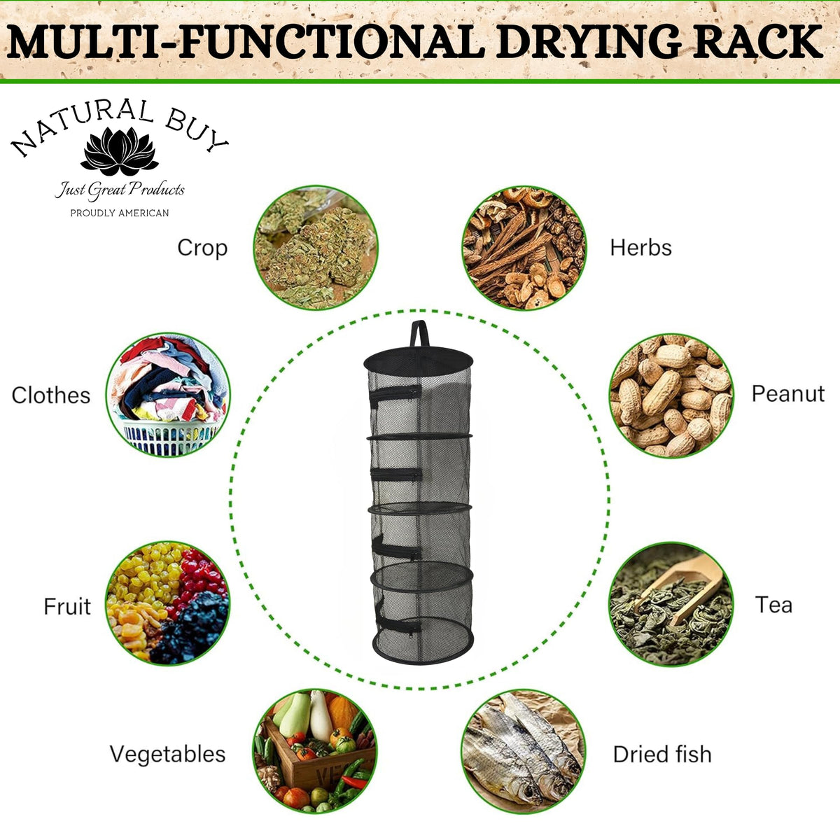 Mini 12" 4-Level Hanging Dry Net – Compact Drying Rack for Plants & Herbs