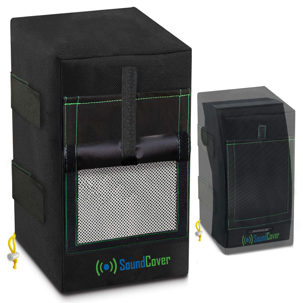 Pair of 600D U-Bracket Speaker Covers with SoundFlap – Black, S/Compact/M/L