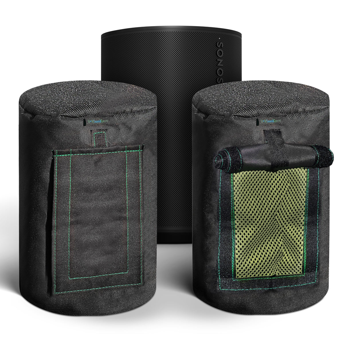 Custom 600D Cover for Sonos Era 100 – Weatherproof with SoundFlap (Black/White)