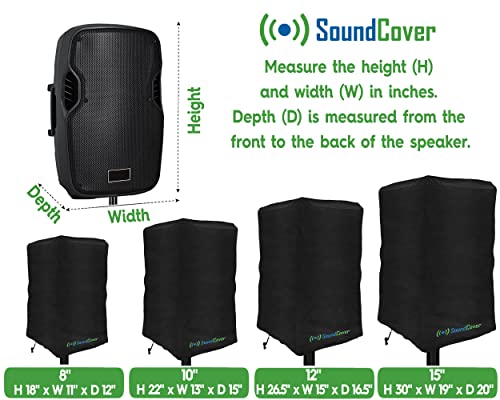 SoundCover Black Waterproof PA/DJ Speaker Covers – Heavy-Duty 420D Polyester with UV+50 Protection, Fits Most Portable and Mounted PA Speakers