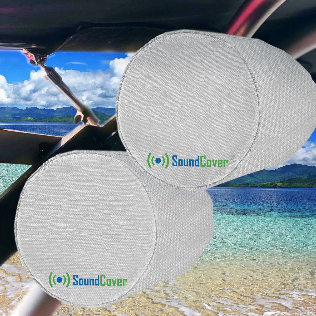 SoundCover Black or White Pair of Marine ATV Wake Tower Speaker Covers in Small Medium or Large Size.