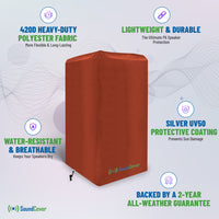 Brown Waterproof PA/DJ Speaker Covers – Durable 420D Polyester with UV+50 Protection, Fits Most Portable and Mounted PA Speakers