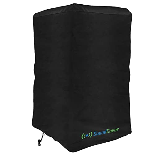 Black Lightweight Powered Speaker Cover Bag for 8" 10" 12" 15" PA DJ Powered Speakers Mounted on Stand - Water Resistant & +50 UV Protection - Check Dimensions Carefully!