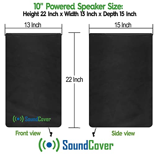 Black Lightweight Powered Speaker Cover Bag for 8" 10" 12" 15" PA DJ Powered Speakers Mounted on Stand - Water Resistant & +50 UV Protection - Check Dimensions Carefully!