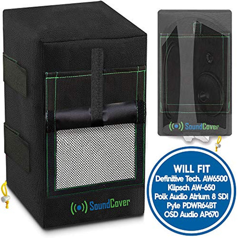2 Large Outdoor Speaker Covers Heavy Duty Water & Sun Protection with Sound Flap Option - Fits Def. Tech. AW 6500, Klipsch AW-650, Polk Atrium 8, Pyle PDWR64BT - MAX Speaker: H 15" X W 9.45" X D 11"