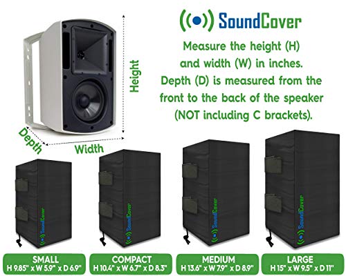 Two Small Outdoor Speaker Covers for C-Bracket Mounted Speakers - Cover Size: Height 9.85" X Width 5.9" X Depth 6.9" - Fits Yamaha NS-AW194, Klipsch AW-400, Polk Atrium 4 & Dual Electronics