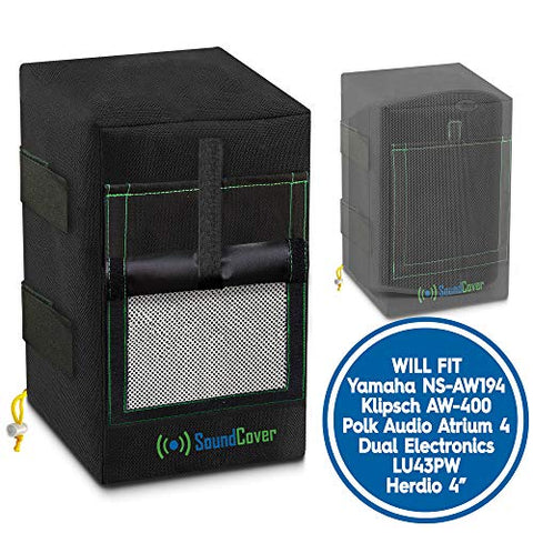 2 Small Outdoor Speaker Covers Heavy Duty Water & Sun Protection with Sound Flap Option - Fits Yamaha NS-AW194, Herdio 4 & Polk Audio Atrium 4 - MAX Speaker: H 9.85" x W 5.9" x D 6.9"