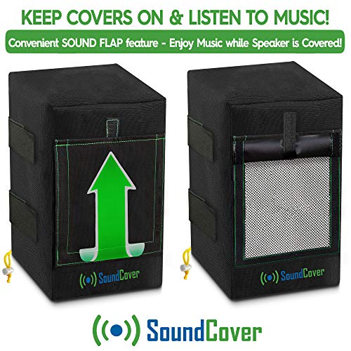 2 Large Outdoor Speaker Covers Heavy Duty Water & Sun Protection with Sound Flap Option - Fits Def. Tech. AW 6500, Klipsch AW-650, Polk Atrium 8, Pyle PDWR64BT - MAX Speaker: H 15" X W 9.45" X D 11"