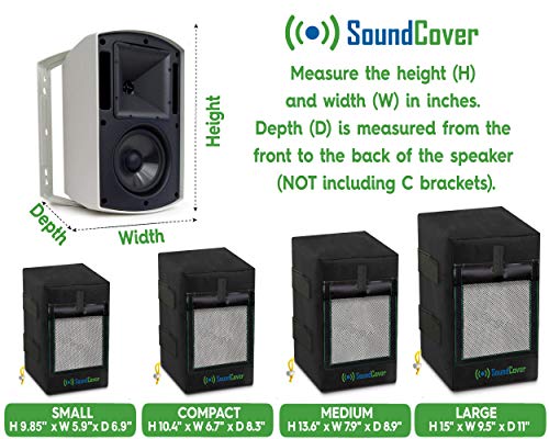 2 Medium Outdoor Speaker Covers Heavy Duty Water & Sun Protection with Sound Flap Option - Fits Def. Tech. AW 5500, Yamaha NS-AW294/AW350, Polk Atrium 6 & Bose 251 - MAX Speaker: H 13.6" X W 7.9" X D 8.9"